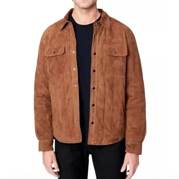 BlankNYC Jacket Quick Action 100% Goat Leather Brown Button Snap